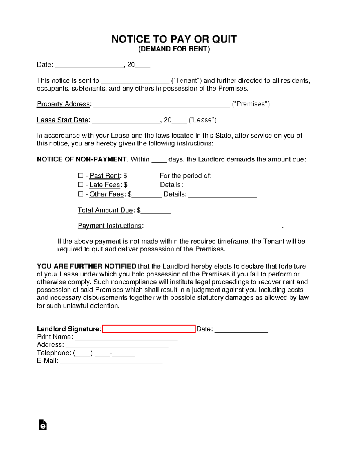 Eviction Notice to Pay or Quit Form - NOTICE TO PAY OR QUIT (DEMAND FOR ...