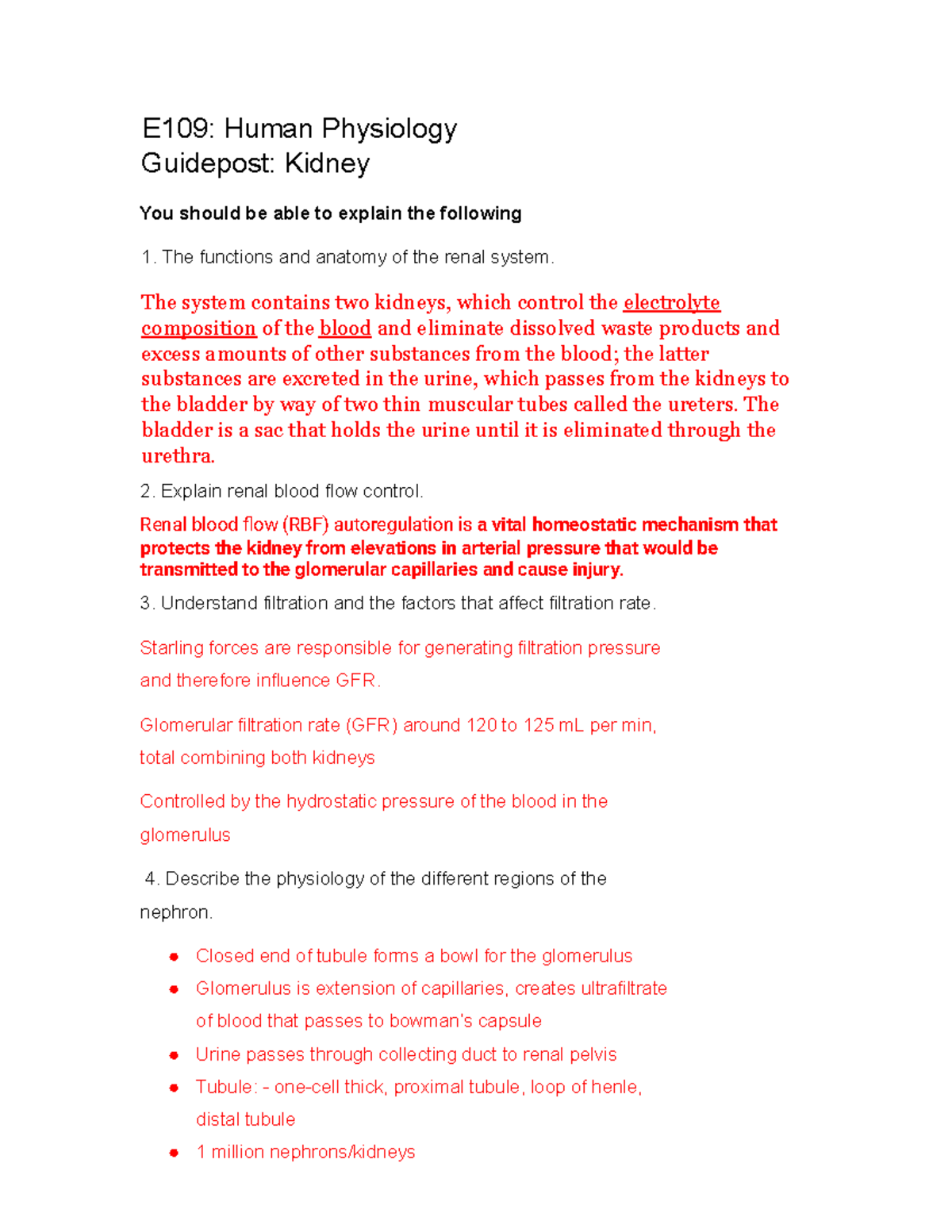 Guidepost 2022 Kidney - E109: Human Physiology Guidepost: Kidney You ...