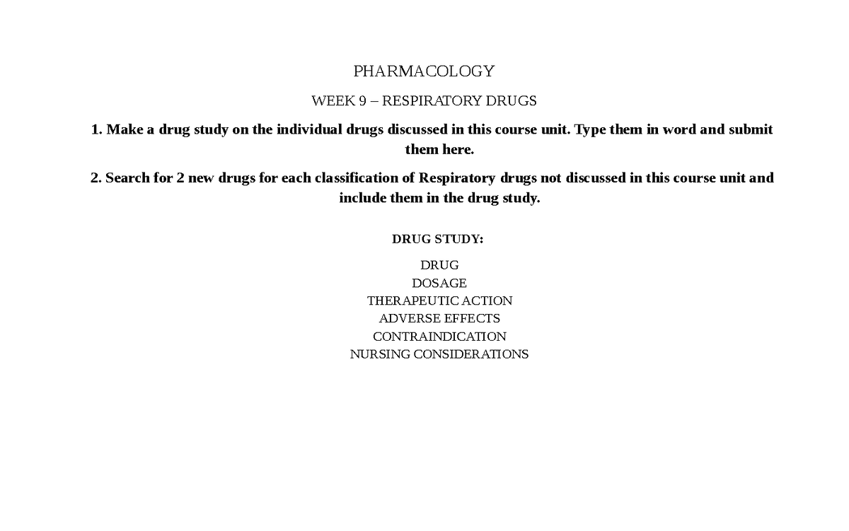 Bernal Course TASK 9 - Helpful activity - PHARMACOLOGY WEEK 9 ...