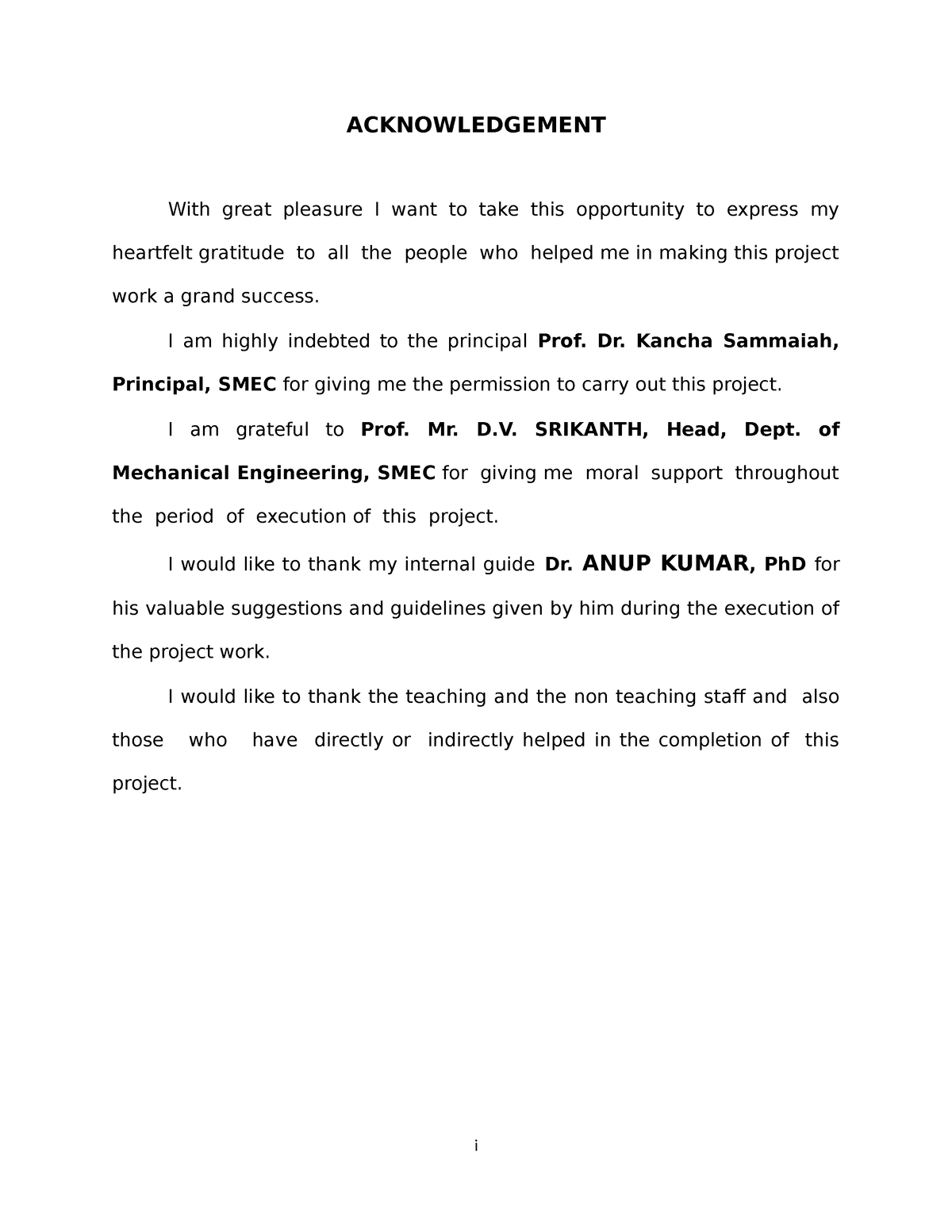 Table of contents - pROJECT - Mechanical engineering - JNTU - Studocu