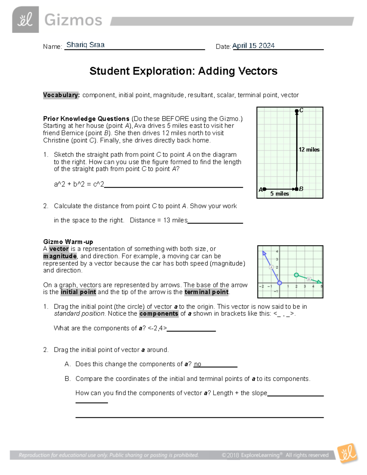 Add Vectors SE - Done - Name: Date: Student Exploration: Adding Vectors ...