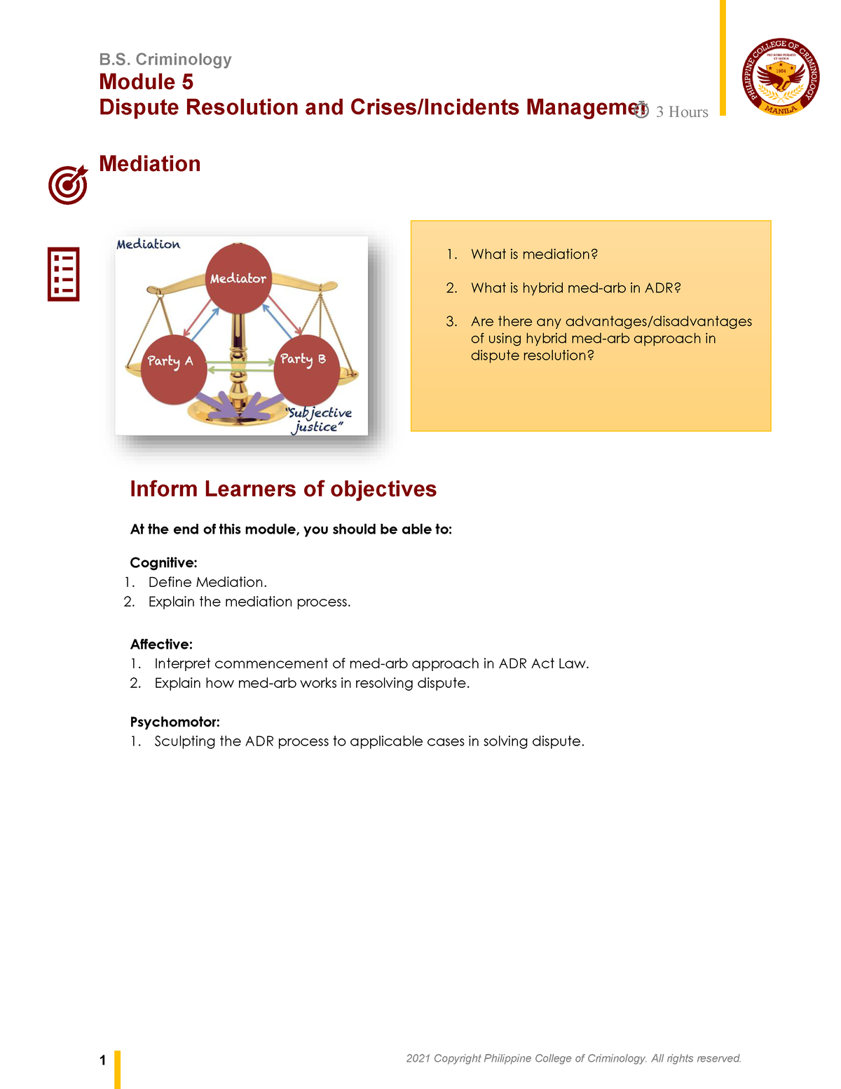 PDF CRIM 6 Lesson 5 Original - Module 5 Dispute Resolution And Crises ...