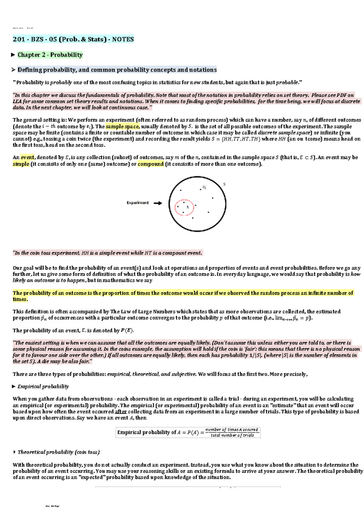 Notes - Ch - Chapter two - 201 - BZS -05 (Prob. & Stats) -NOTES Chapter ...