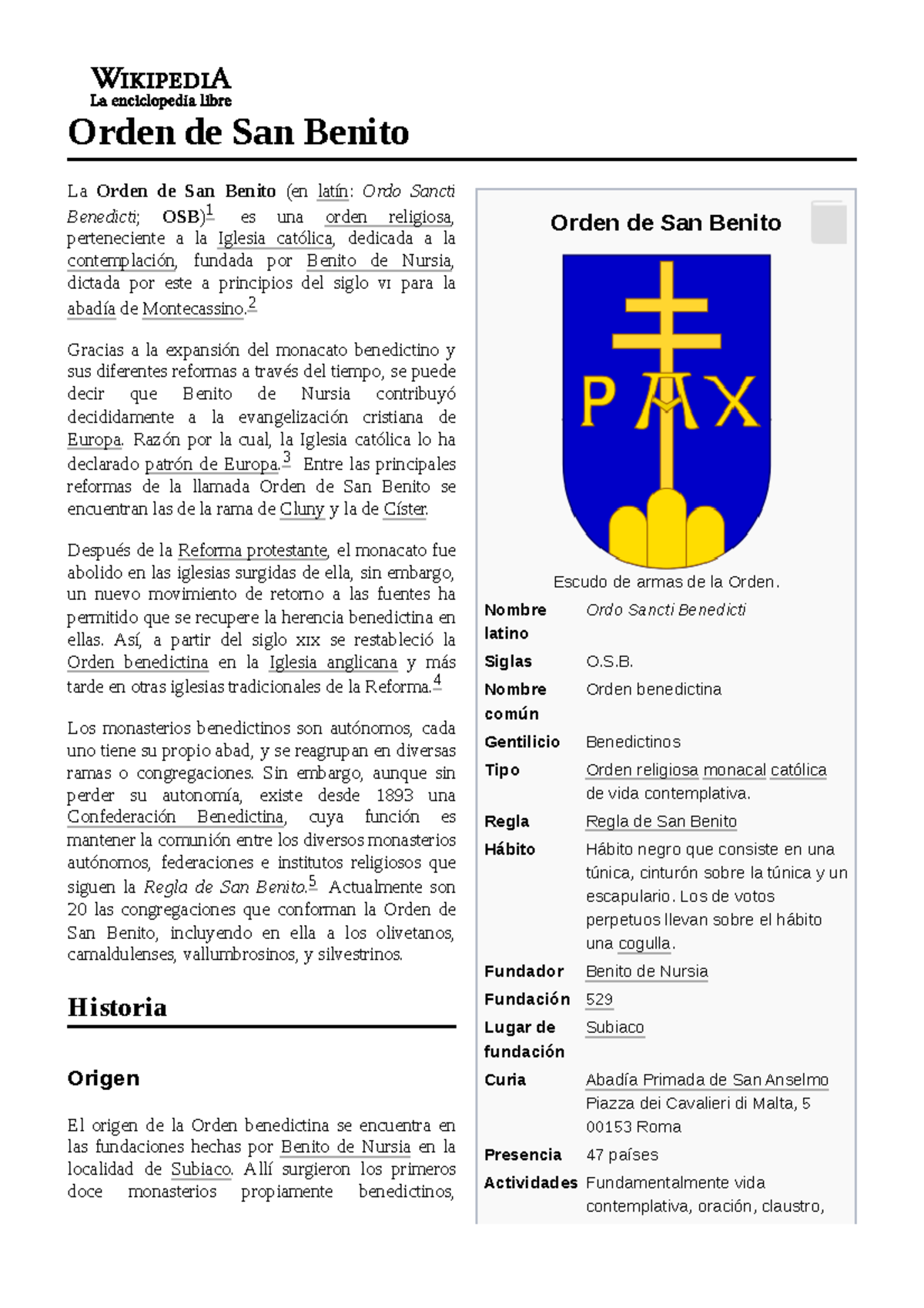 Orden de San Benito dfgsfgsdfgsgsgs Orden de San Benito Escudo de