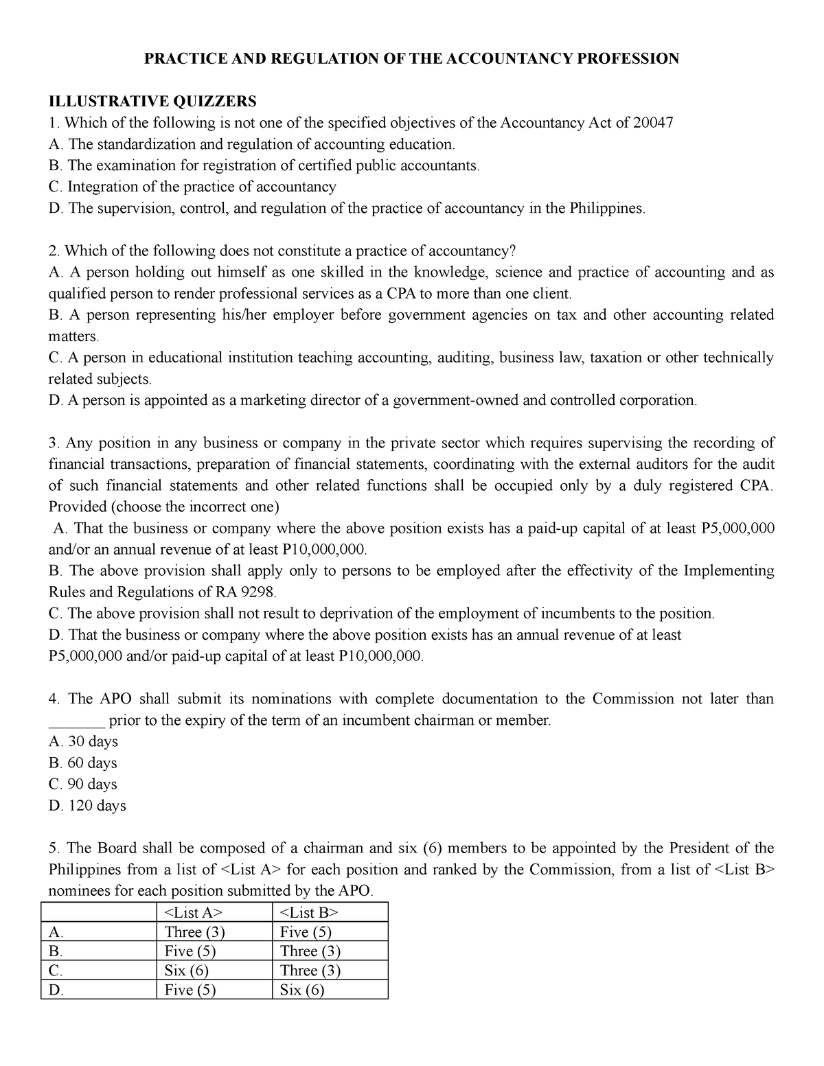 Practice AND Regulation OF THE Accountancy Profession - PRACTICE AND ...