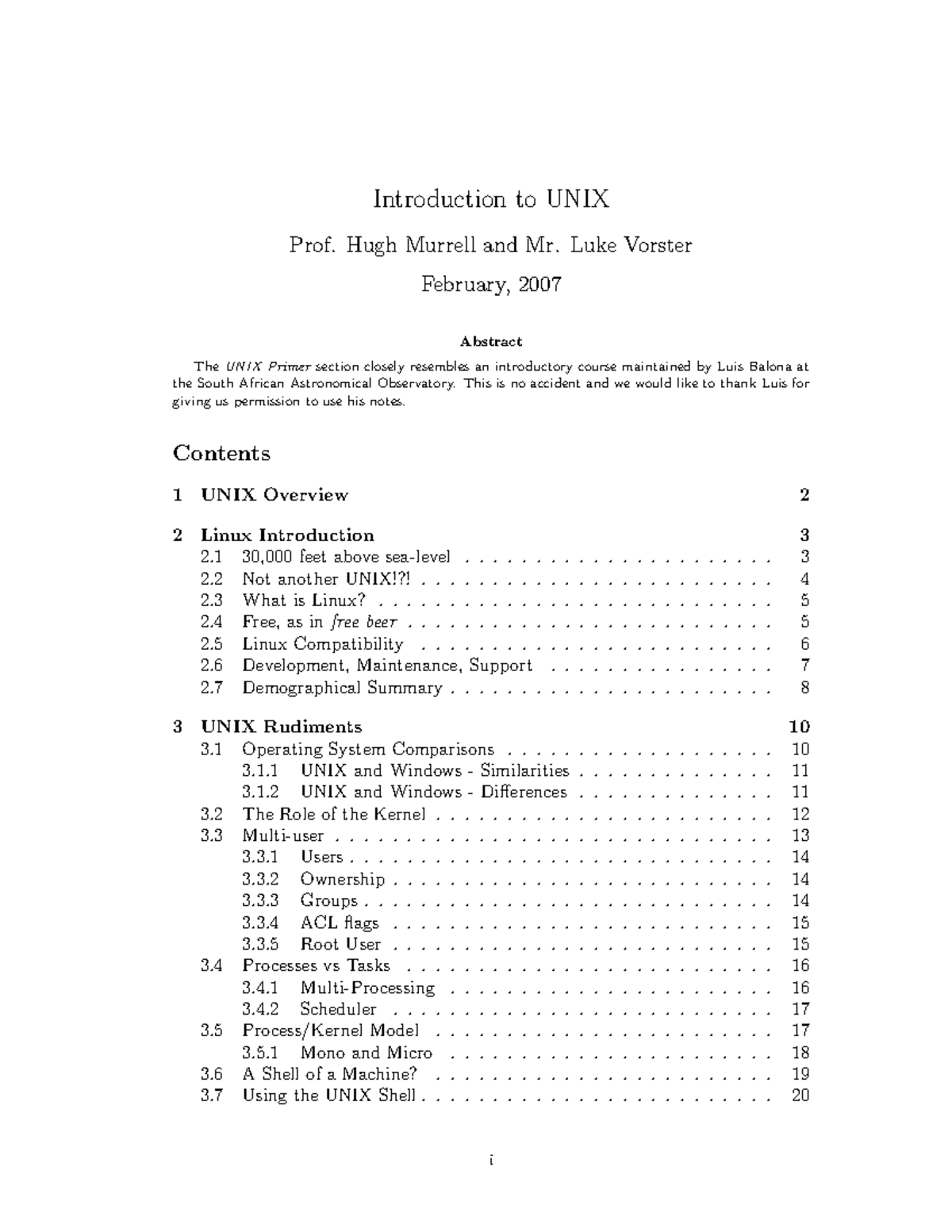 Comp 313 Full Unix Course Notes Introduction To UNIX Abstract