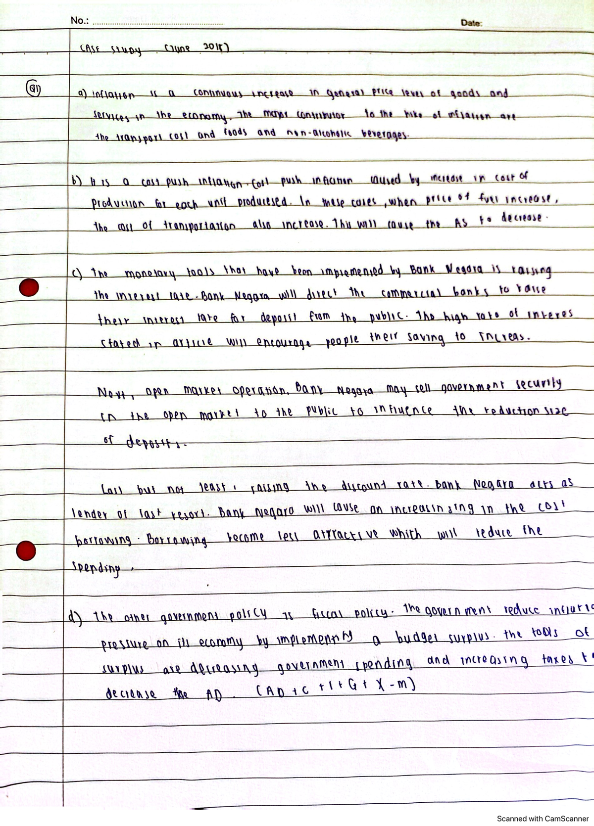 Tutorial inflation - No.: Date: CASE Study June 2015) QI a) inflation a ...