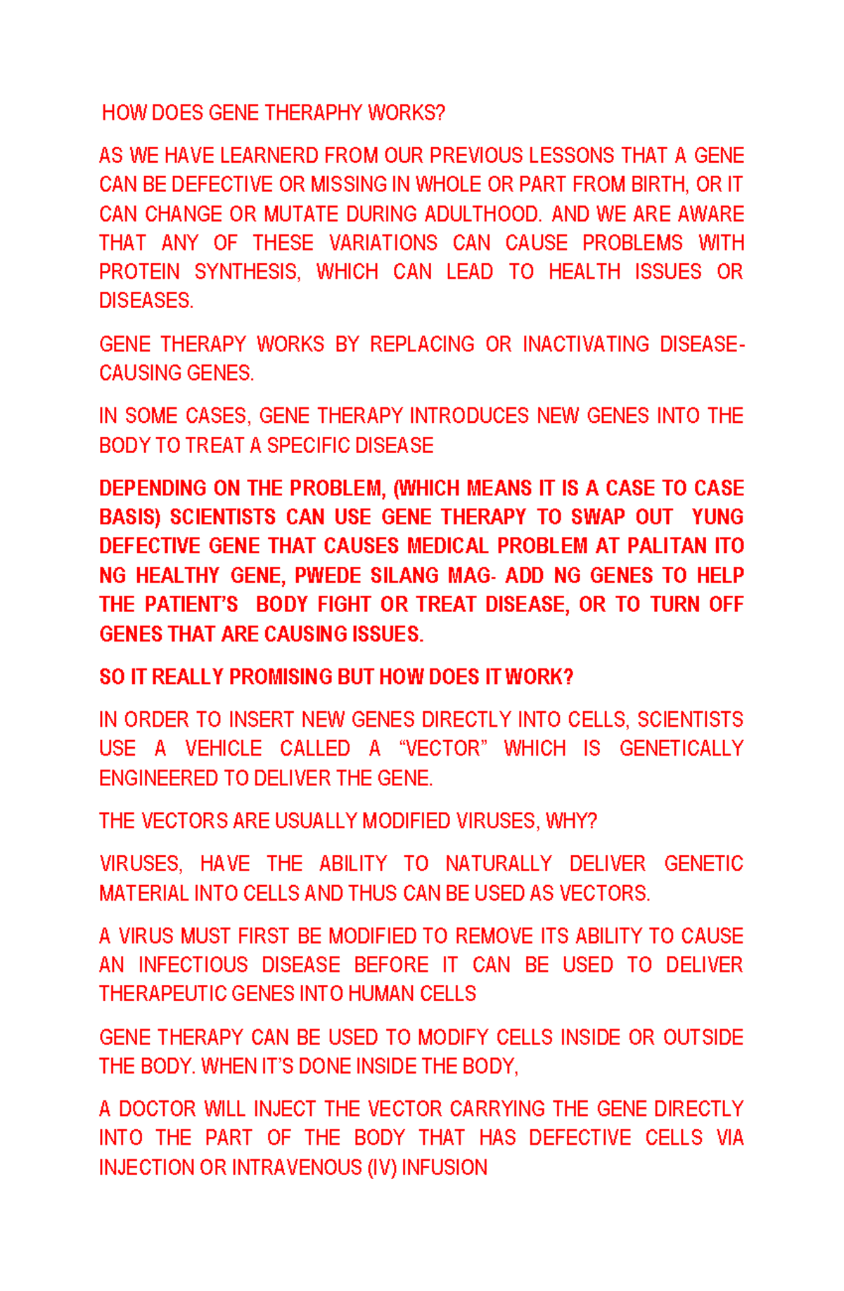 HOW DOES GENE Theraphy Works script - HOW DOES GENE THERAPHY WORKS? AS ...