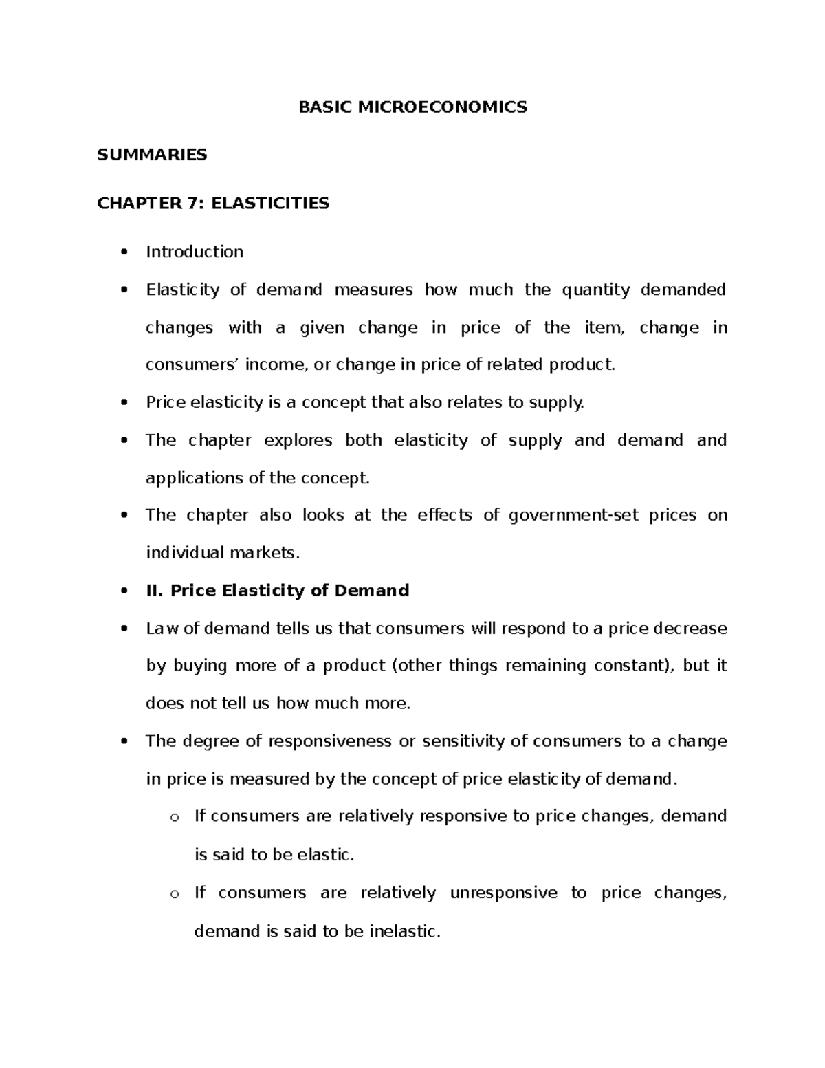 Basic Microeconomics Chapter 7 Elasticities - BASIC MICROECONOMICS ...