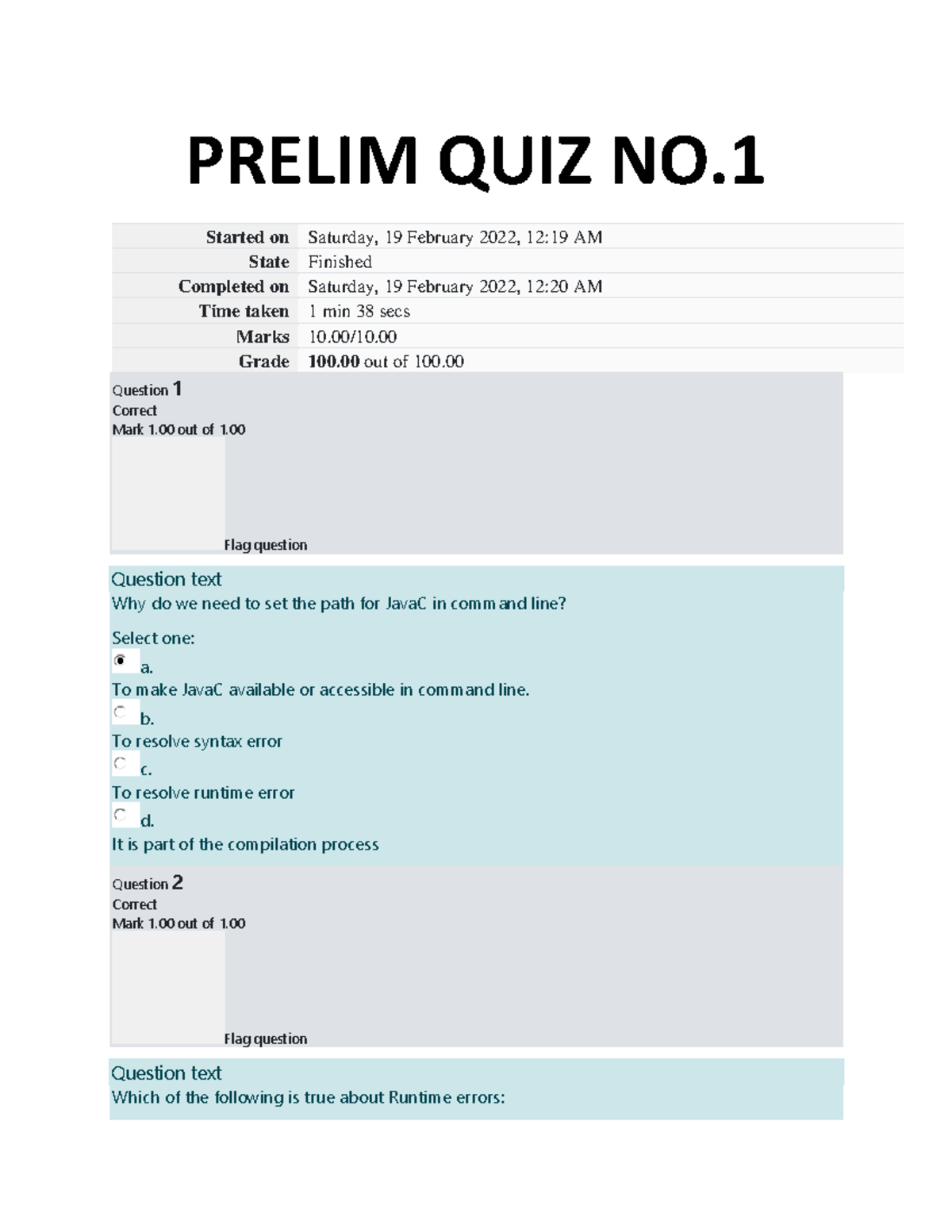 Prelim Quiz And Lab Quiz 1&2 Com Prog 2 Stef - PRELIM QUIZ NO. Started ...