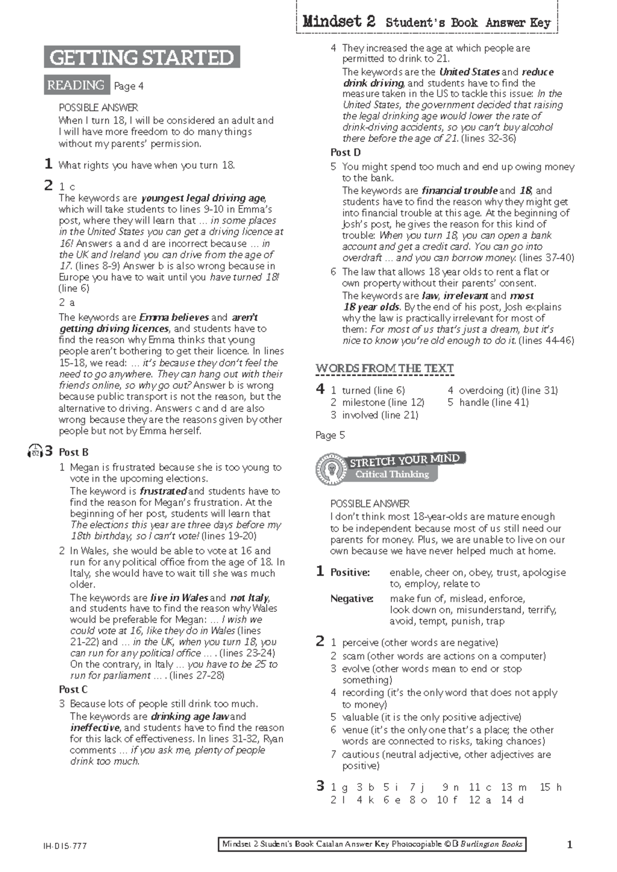 ingles practicas - 1 Mindset 2 Student's Book Catalan Answer Key ...