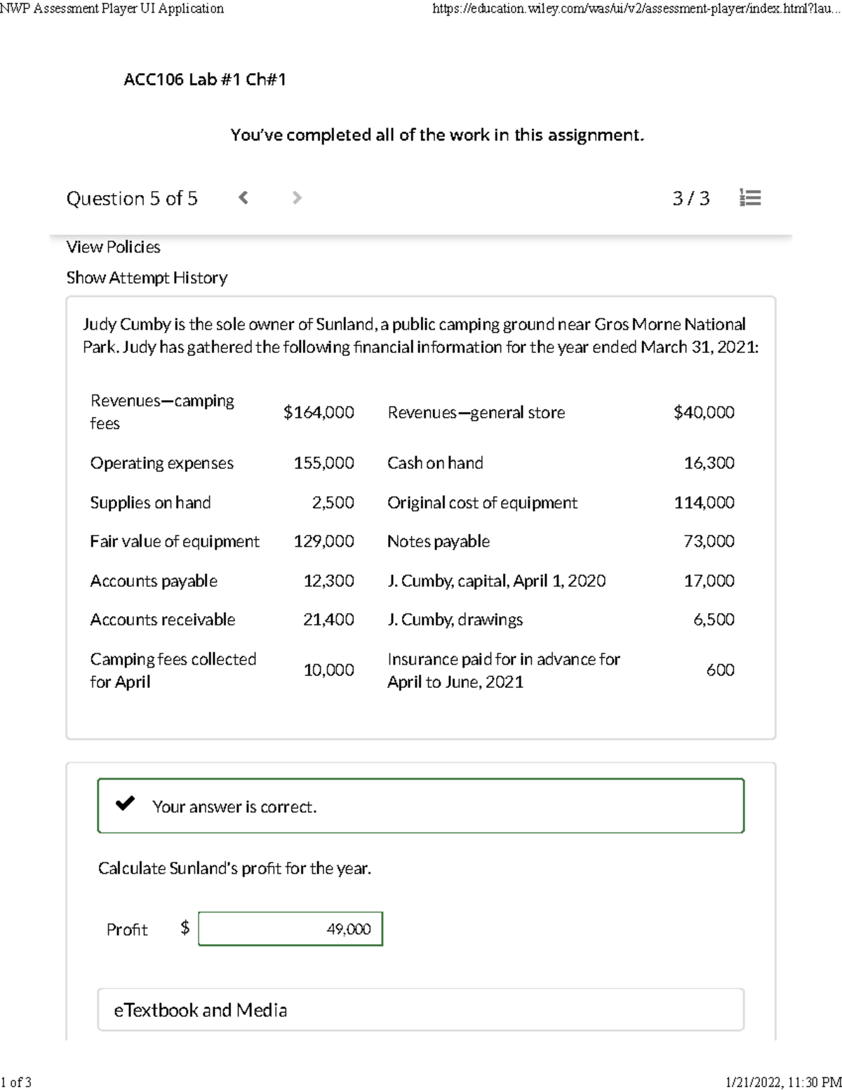 ACC-Lab1-Q5 - accounting lab 1 - View Policies Show Attempt History ...