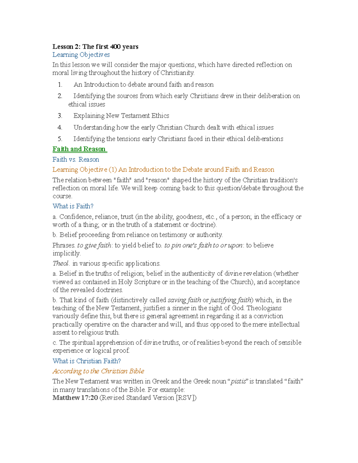 Lesson 2 theo 204 notes - Lesson 2: The first 400 years Learning ...