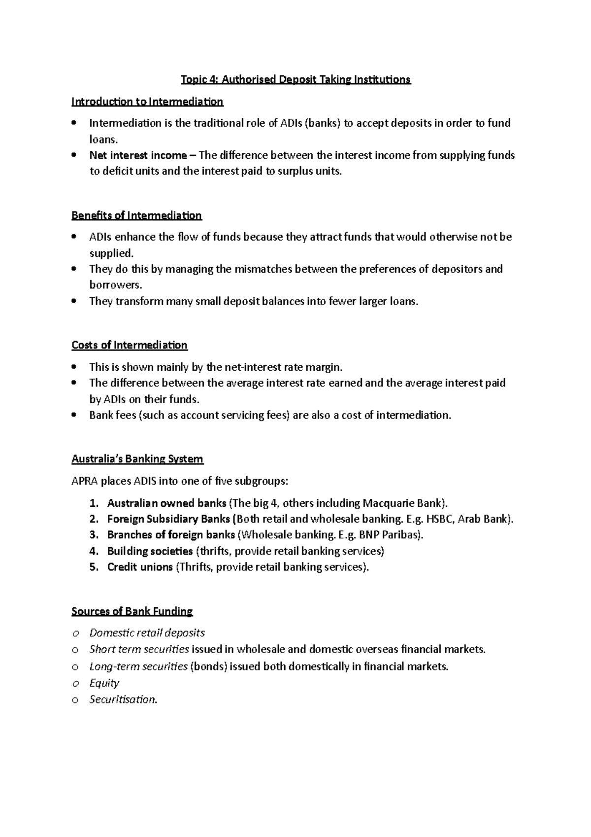 Topic 4 - Authorised Deposit taking Institutions - Topic 4: Authorised ...