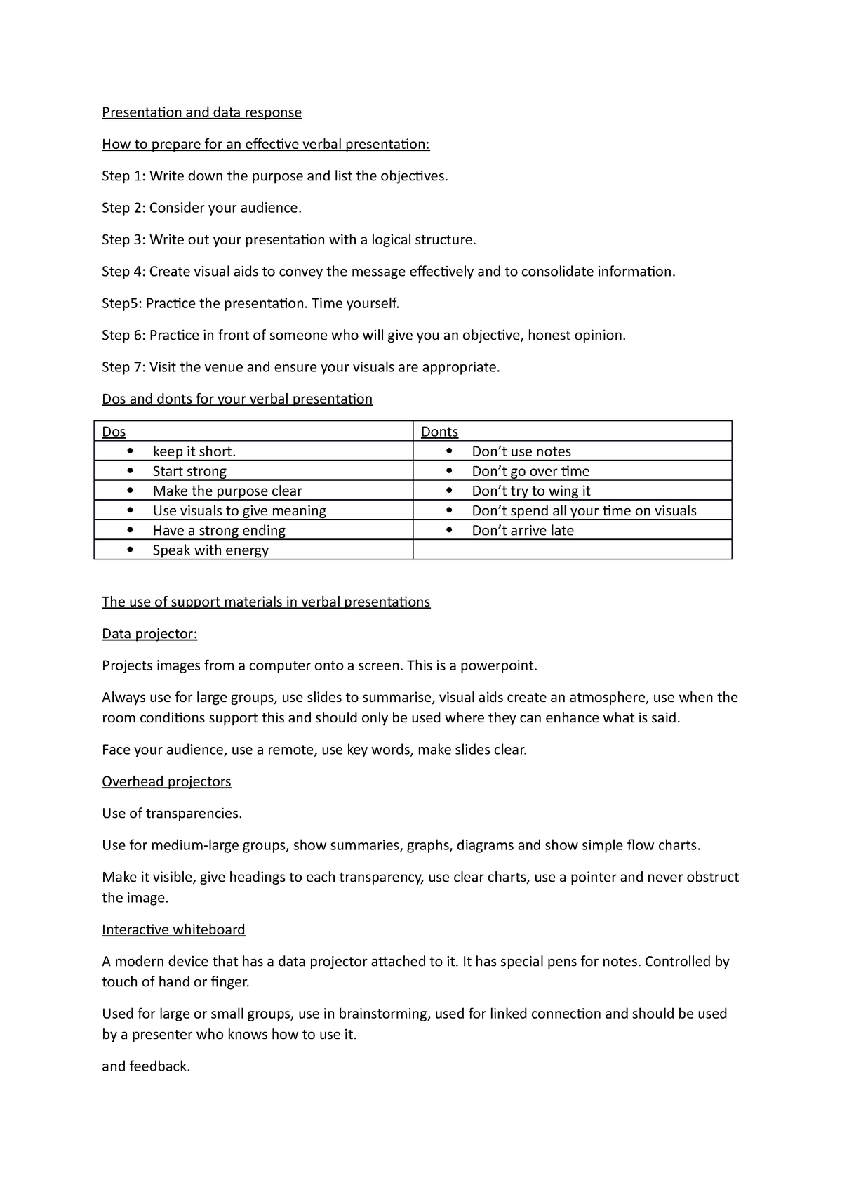 what is presentation and data response