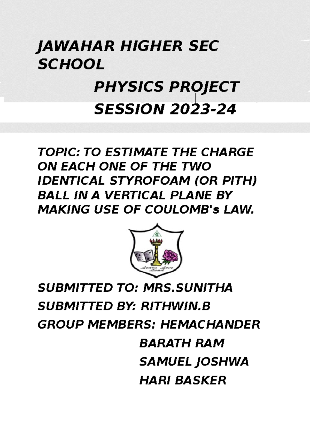 Jawahar Higher SEC School - JAWAHAR HIGHER SEC SCHOOL PHYSICS PROJECT ...