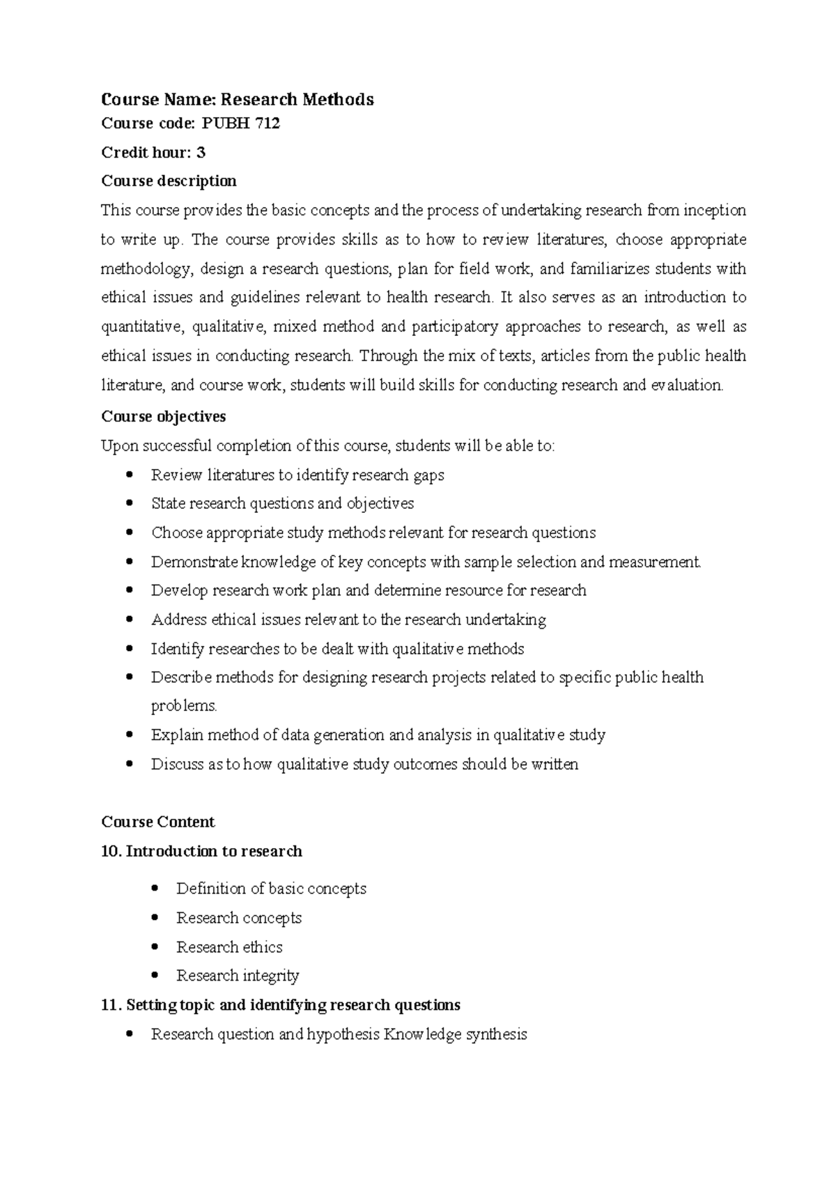 RM Course Outline - MCNKMVXZKL - Course Name: Research Methods Course ...