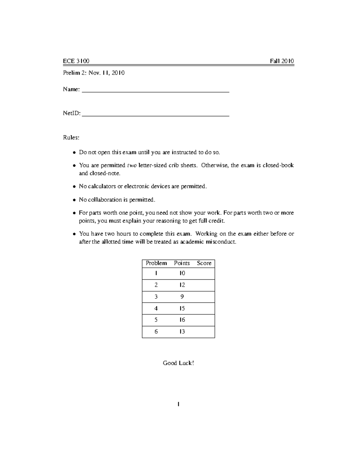 prelim-2-f10-ece-3100-fall-2010-prelim-2-nov-11-2010-name-netid