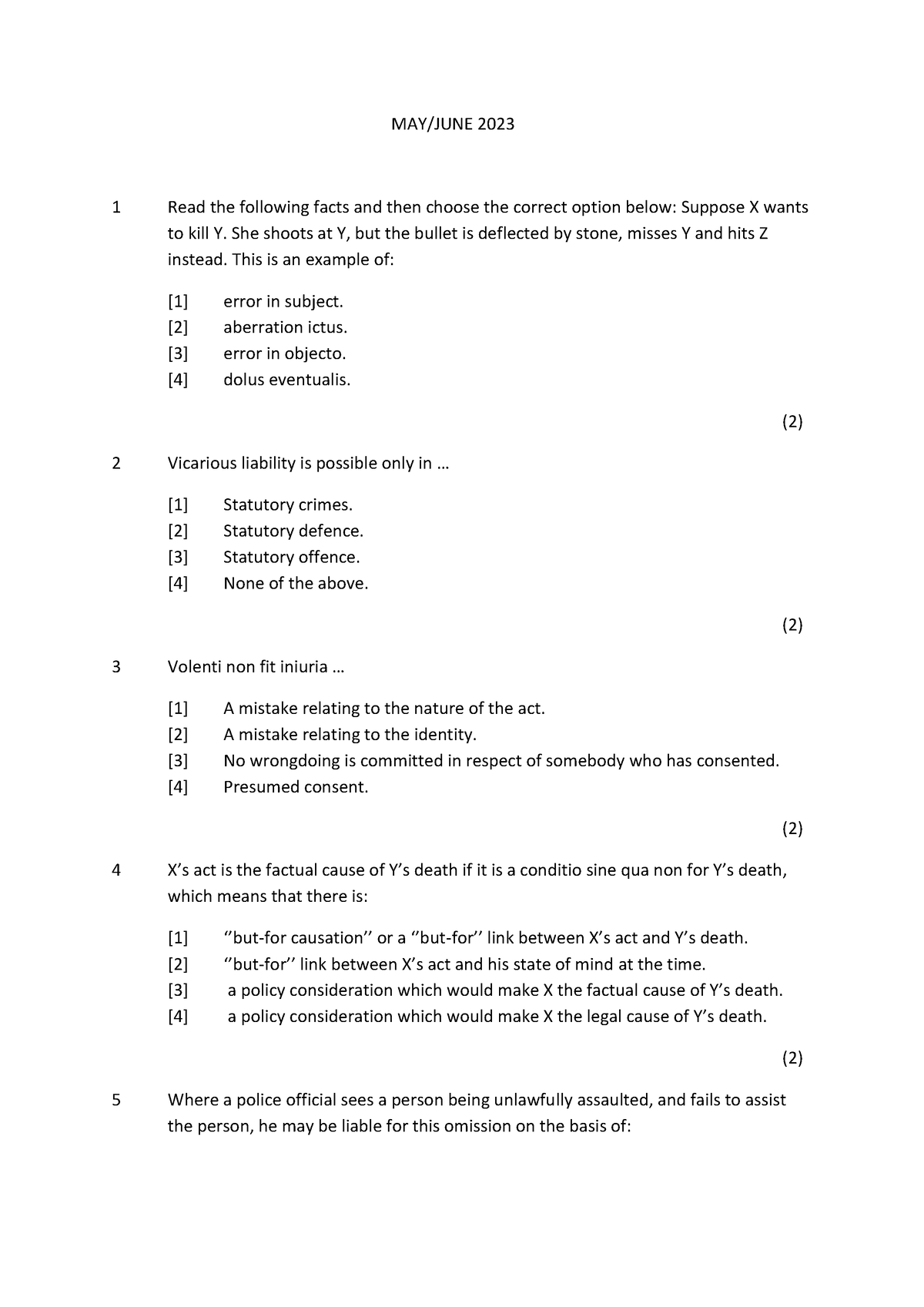 CRW2601 June 2023 Exam - MCQ - MAY/JUNE 2023 1 Read The Following Facts ...