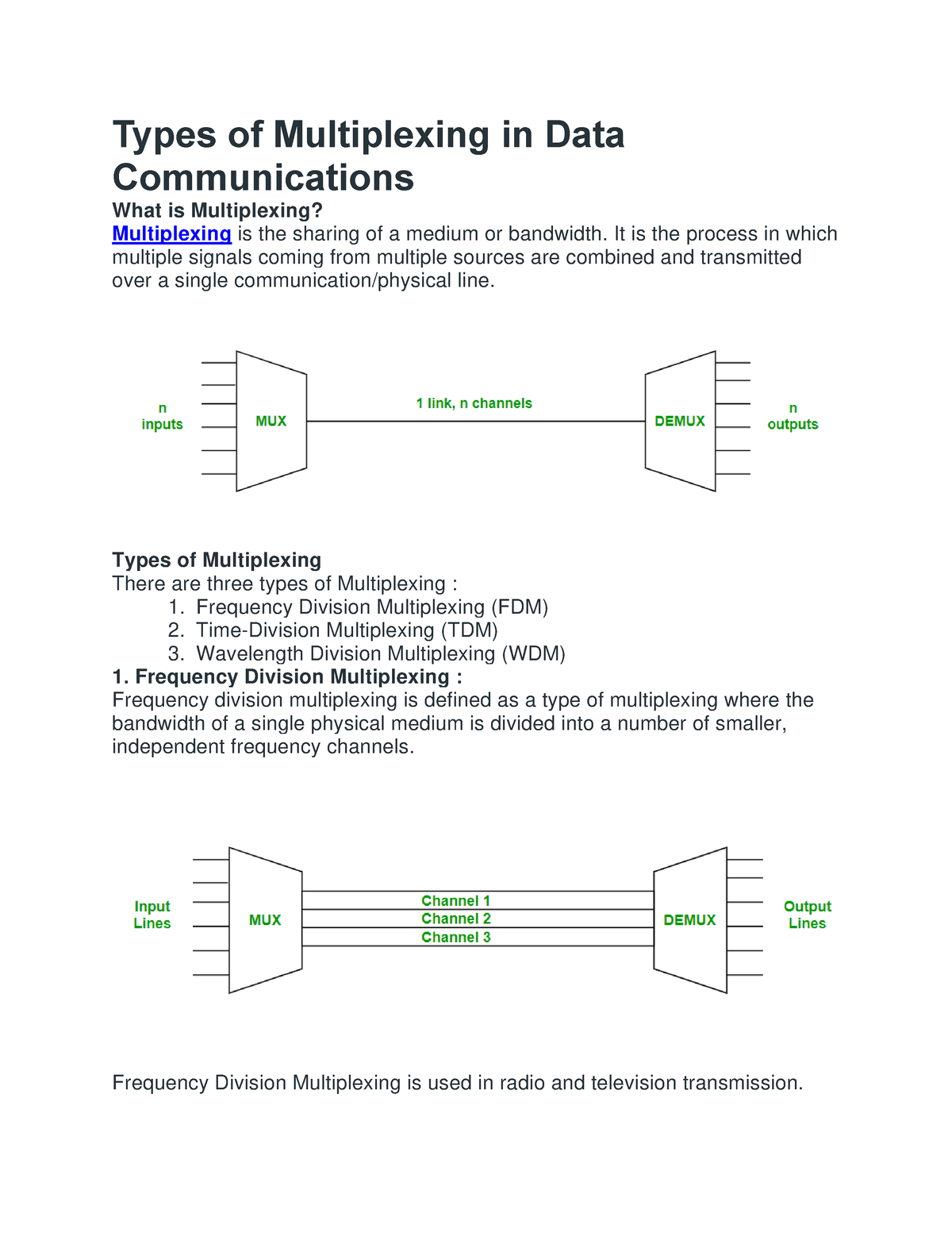 Types of Multiplexing in Data Communications - Types of Multiplexing in ...