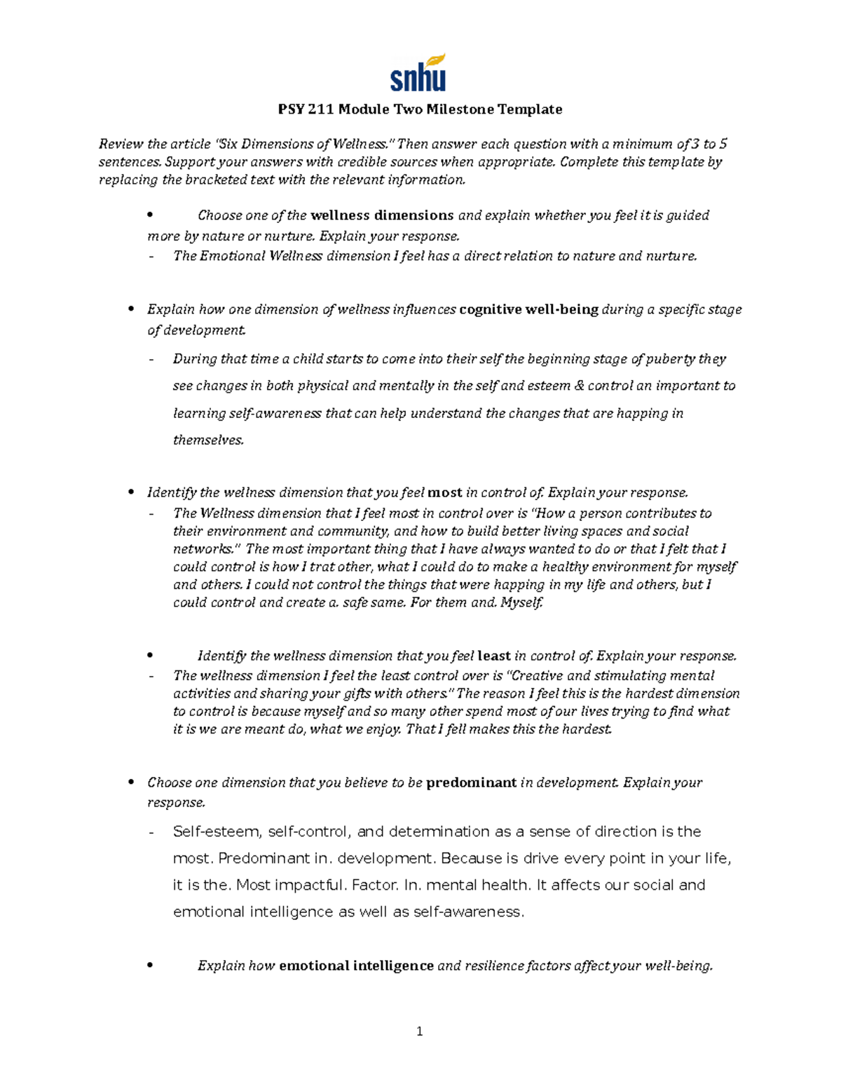 PSY 211 Module Two - PSY 211 General - PSY 211 Module Two Milestone ...