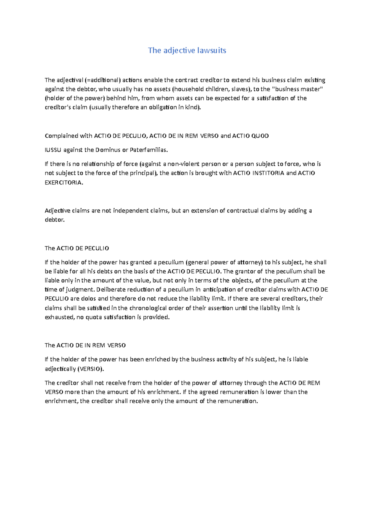 The adjective lawsuits Complained with ACTIO