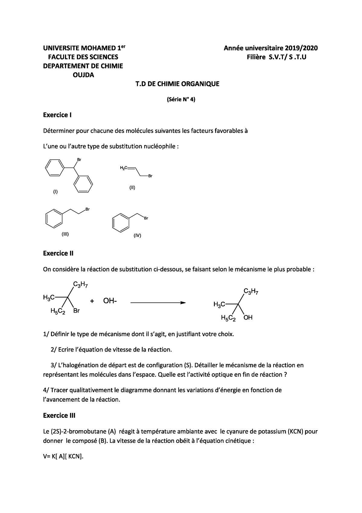 Chimie II Chimie Organique-TD4-SVI-S2 - Sciences De La Vie - Studocu