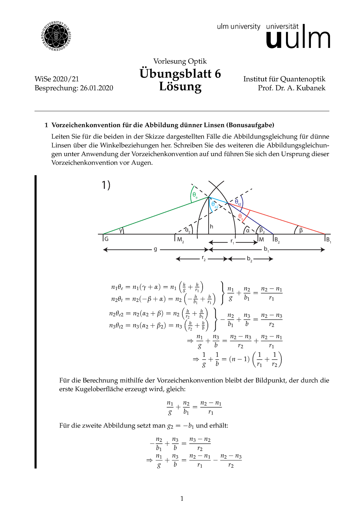 Uebungsblatt Lsg Ws Wise Besprechung Vorlesung Optik Bungsblatt L Sung