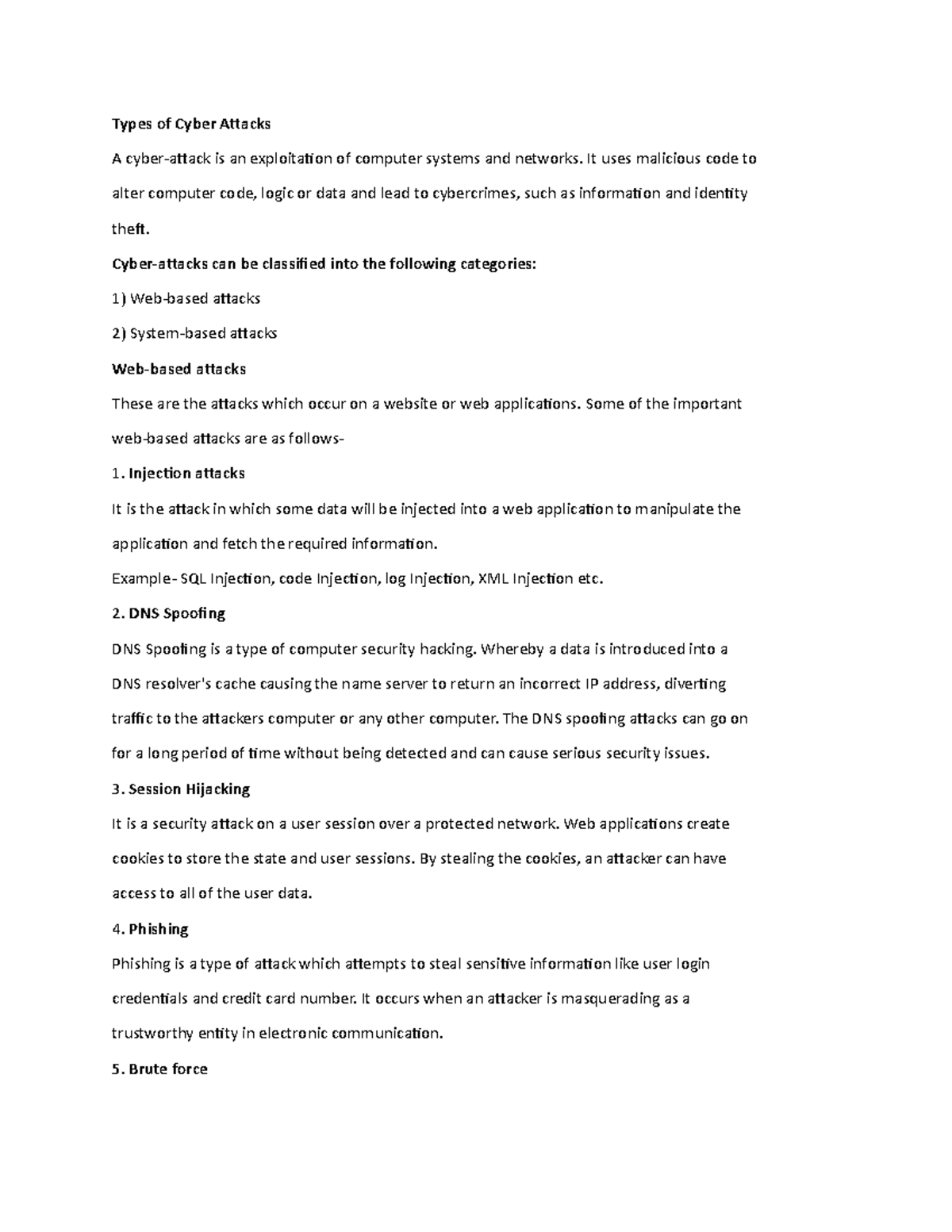 Cyber security 2 - Useful notes - Types of Cyber Attacks A cyber-attack ...