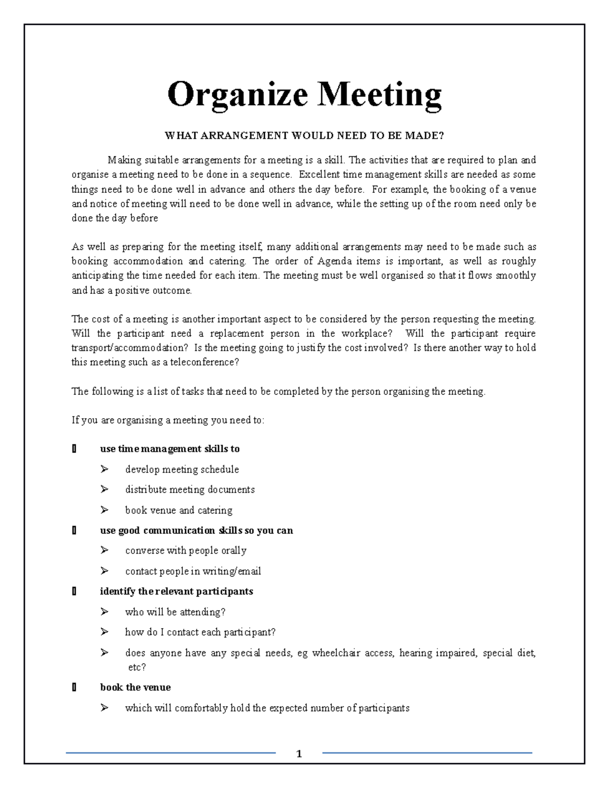 Organize Meeting - ABC - Organize Meeting WHAT ARRANGEMENT WOULD NEED ...