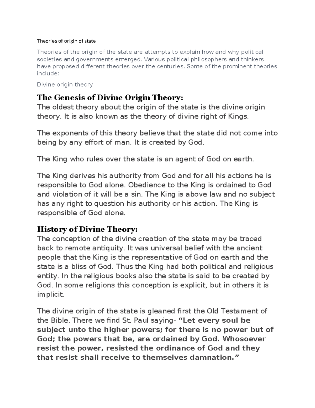 Theories of origin of state - Theories of origin of state Theories of ...