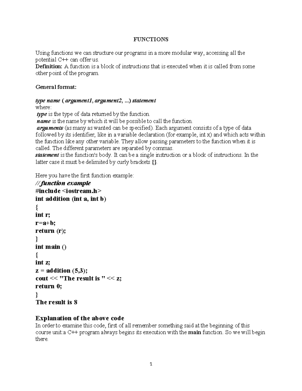 Functions - It is summarised notes - FUNCTIONS Using functions we can ...