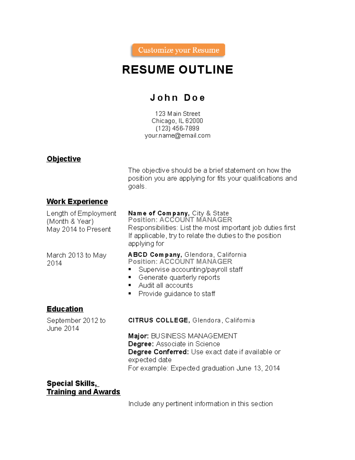 Chronological-resume-outline- helpful for job application - English ...