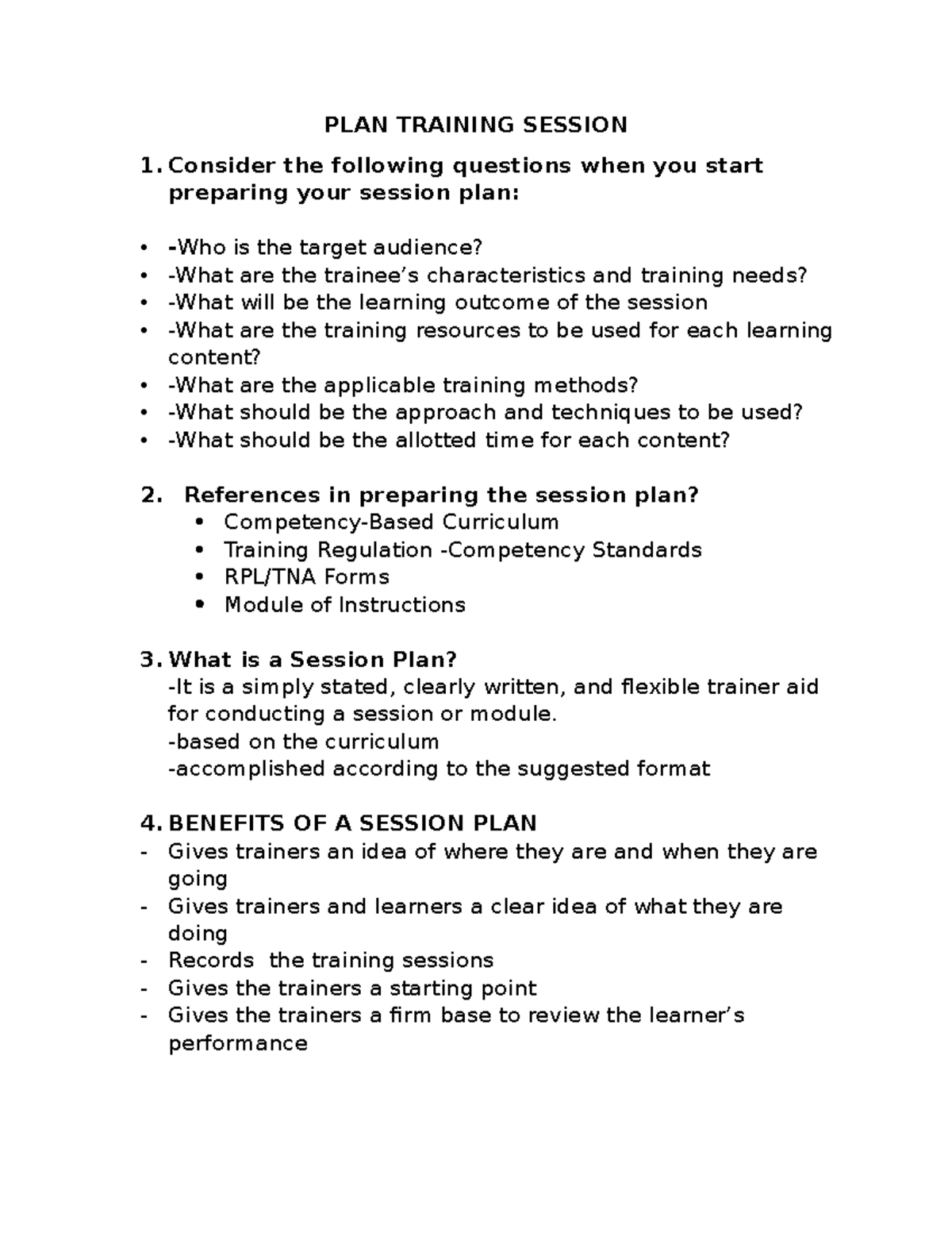 PLAN Training Session Reviewer 7 - PLAN TRAINING SESSION Consider the ...
