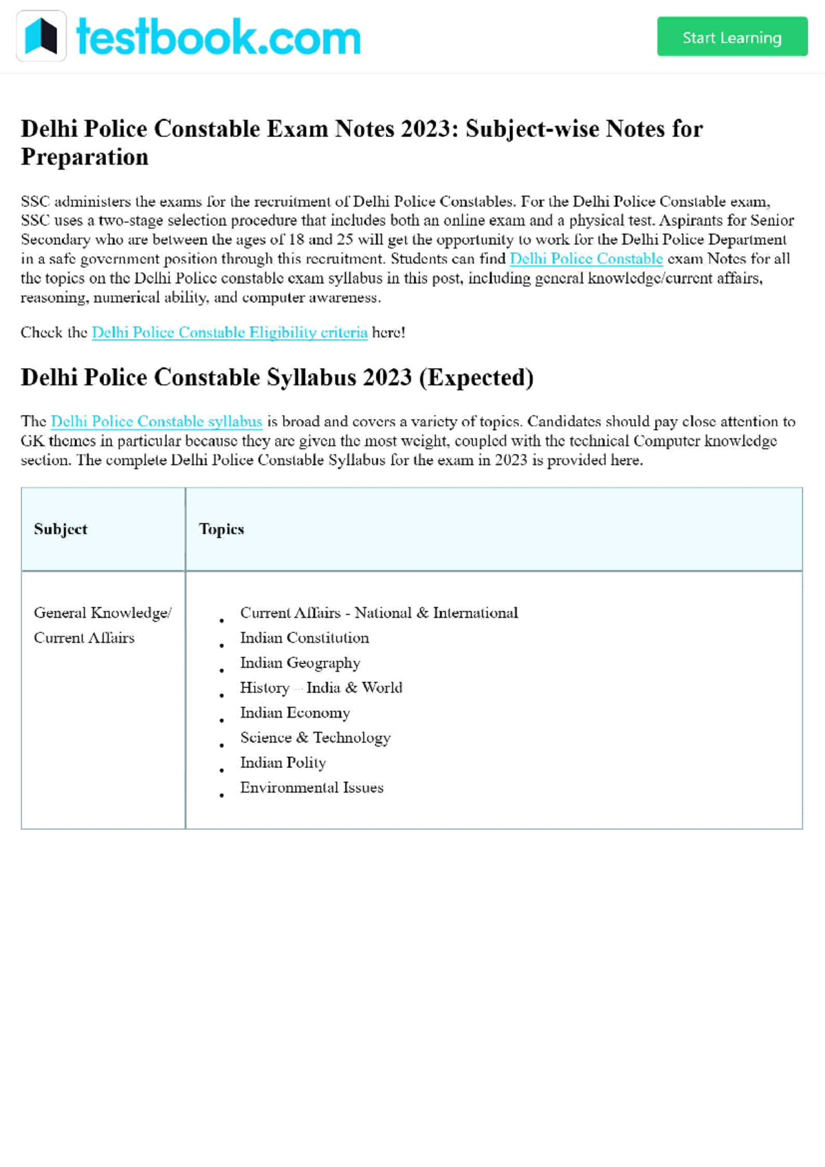 Delhi Police Constable Exam Notes 2023 Subject-wise Notes for ...