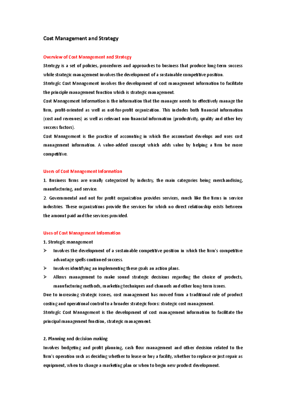 Chapter 1 Encoded Notes OF THE PPT - Cost Management and Strategy ...