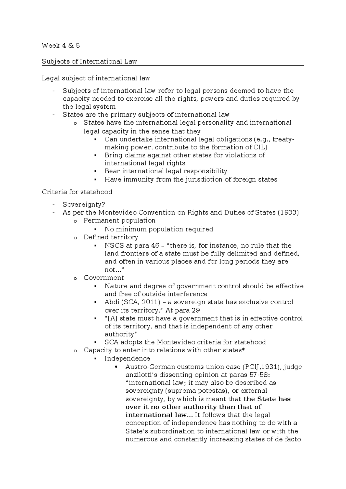 Week Four and Five [Subjects of International Law] - Week 4 & 5 ...