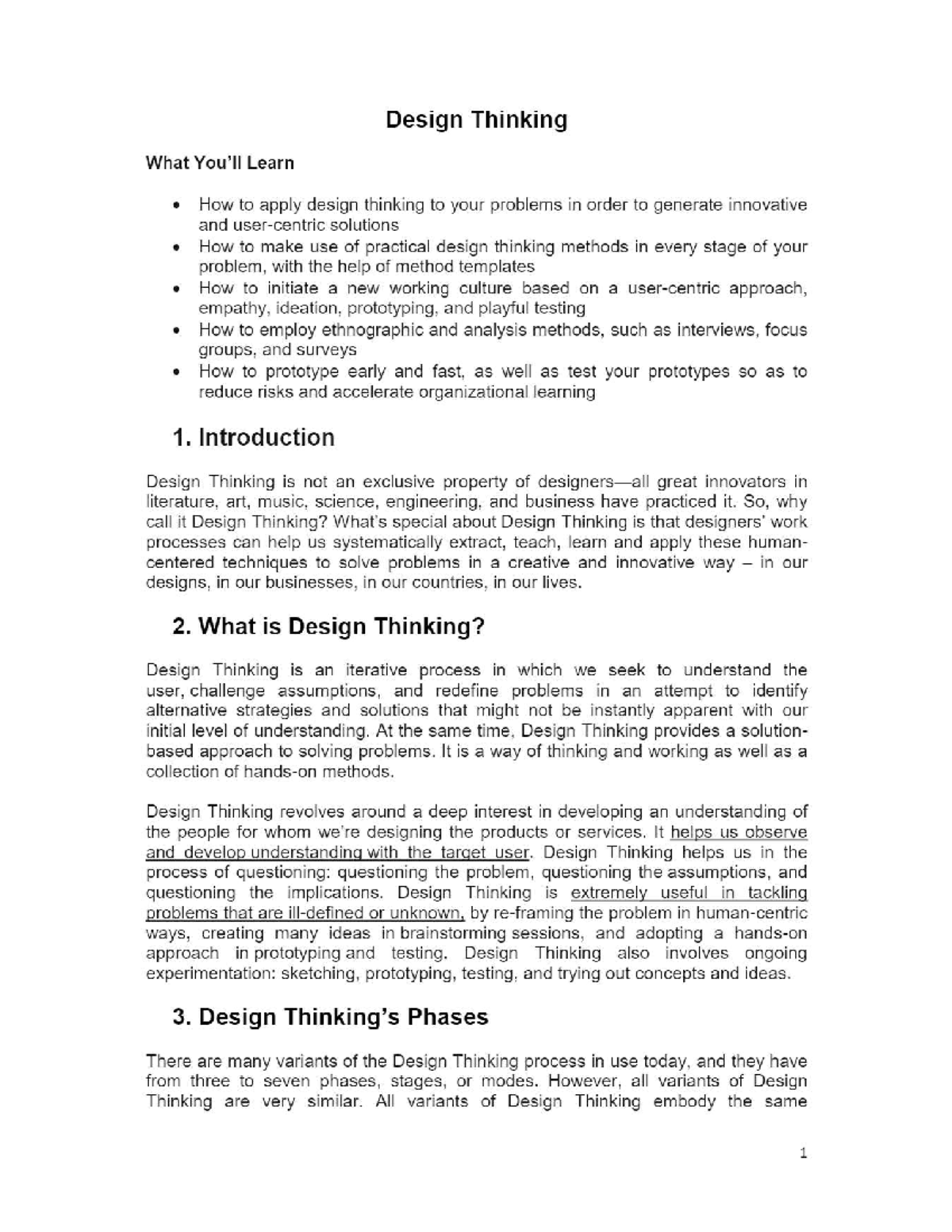 IDT REference Material - Design Thinking - Studocu