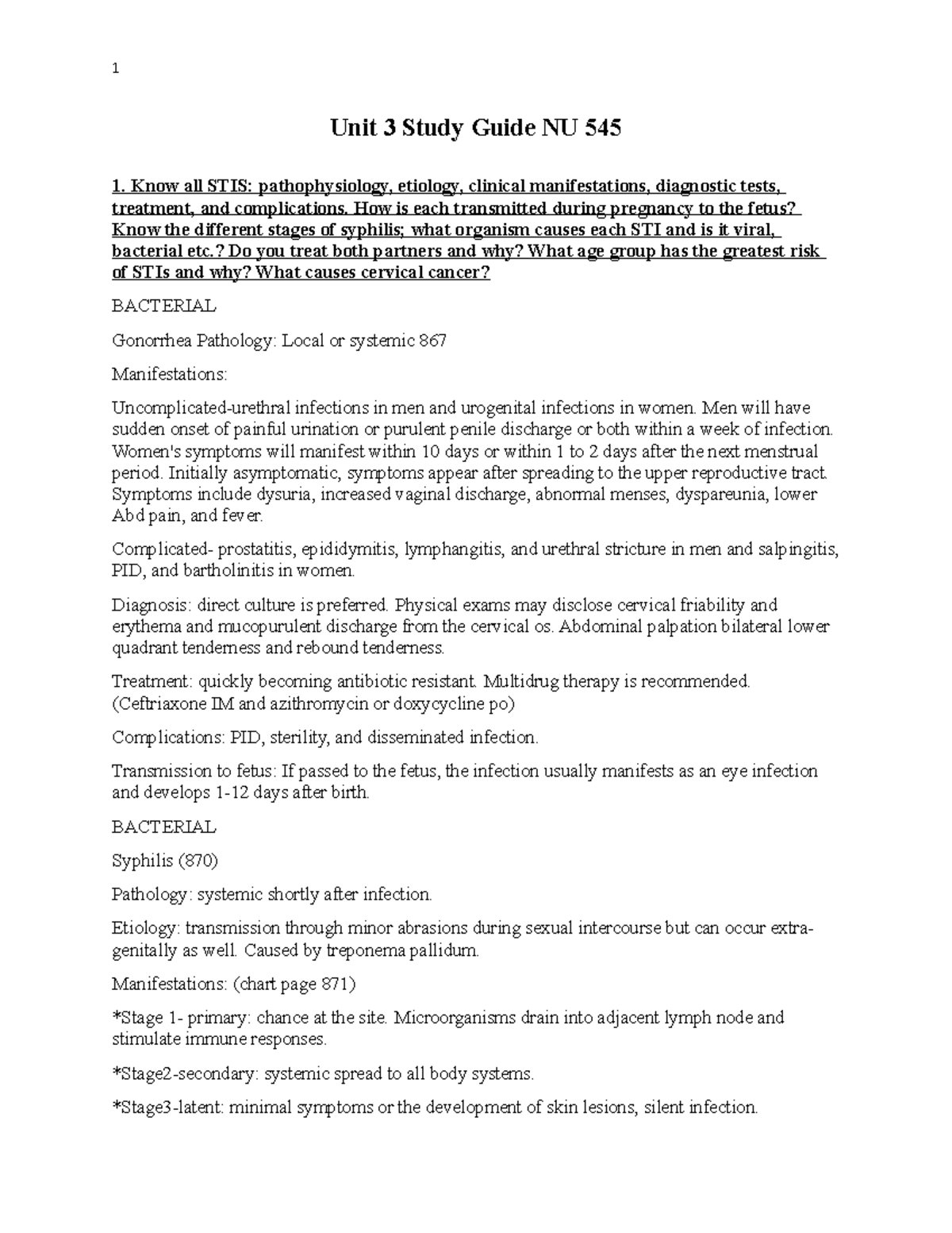 Unit 3 Study Guide NU 545 TCB - Unit 3 Study Guide NU 545 1. Know all ...