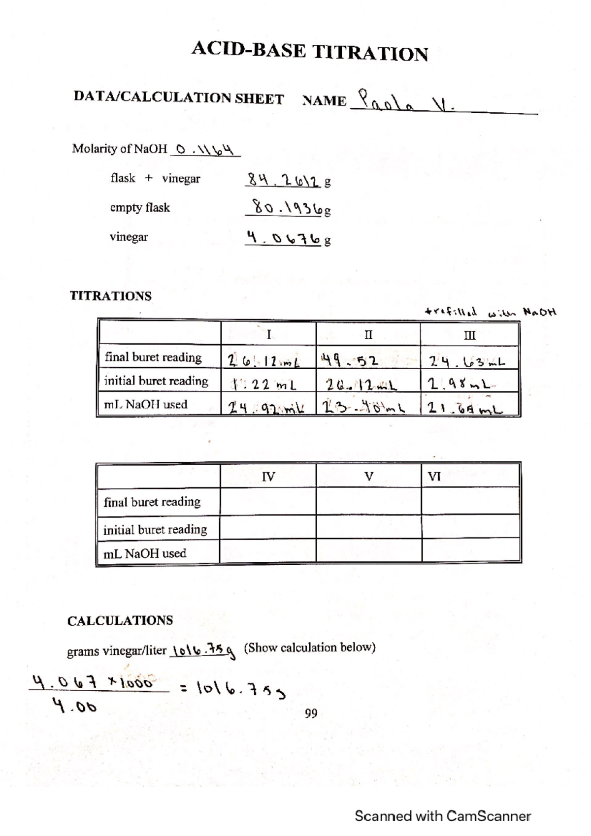 Acid base titration lab conclusion CHM 2045C Studocu