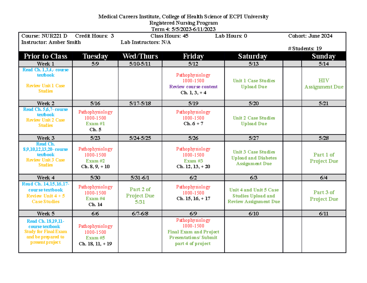 N221 Day calendar Term 4 2023 - Medical Careers Institute, College of ...