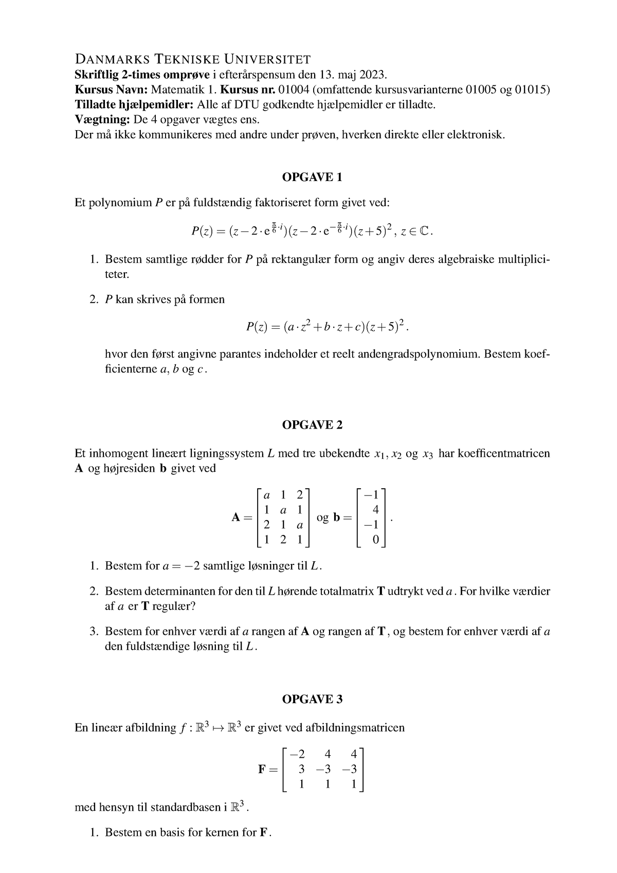 XF23Reexam B - Eksamen 2023 - DANMARKS TEKNISKE UNIVERSITET Skriftlig 2 ...