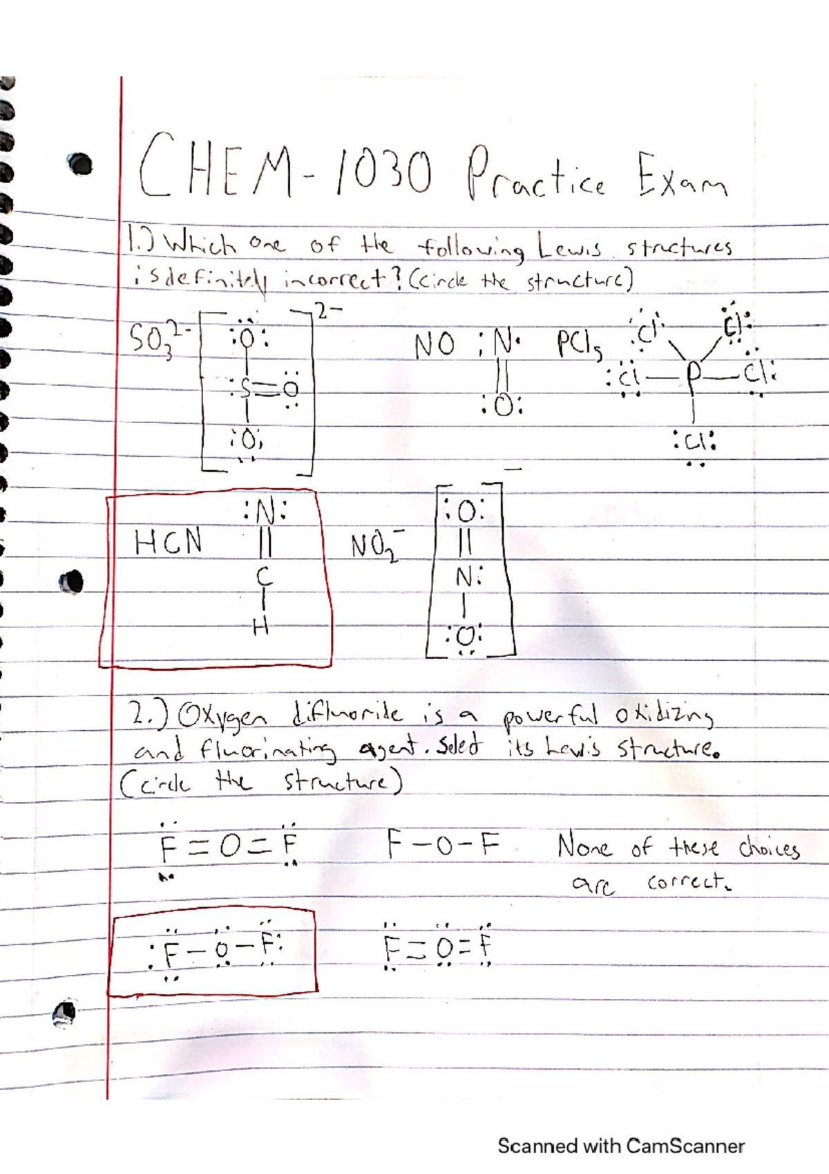 Exam 2 Practice Test KEY for Chapters 4-7 - CHEM 1030 - Studocu