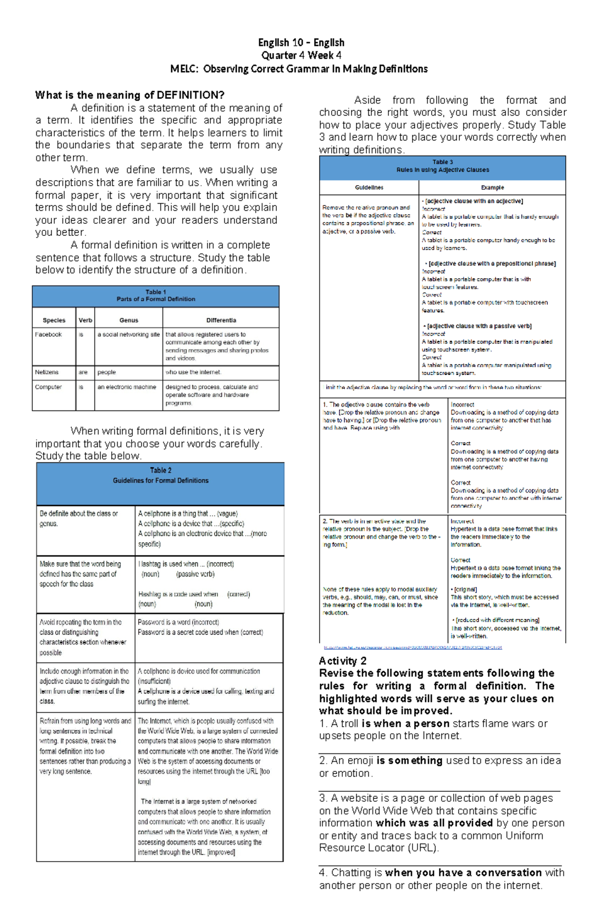 Handout-Week-4 - English 10 – English Quarter 4 Week 4 MELC: Observing ...