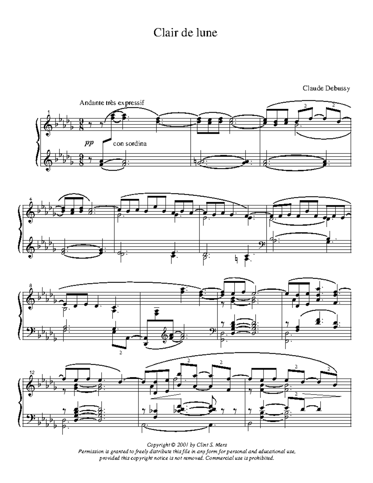 Debussyclairdelune - Piano Sheet Music - & & B B B B B B B B B B 8 9 8 ...