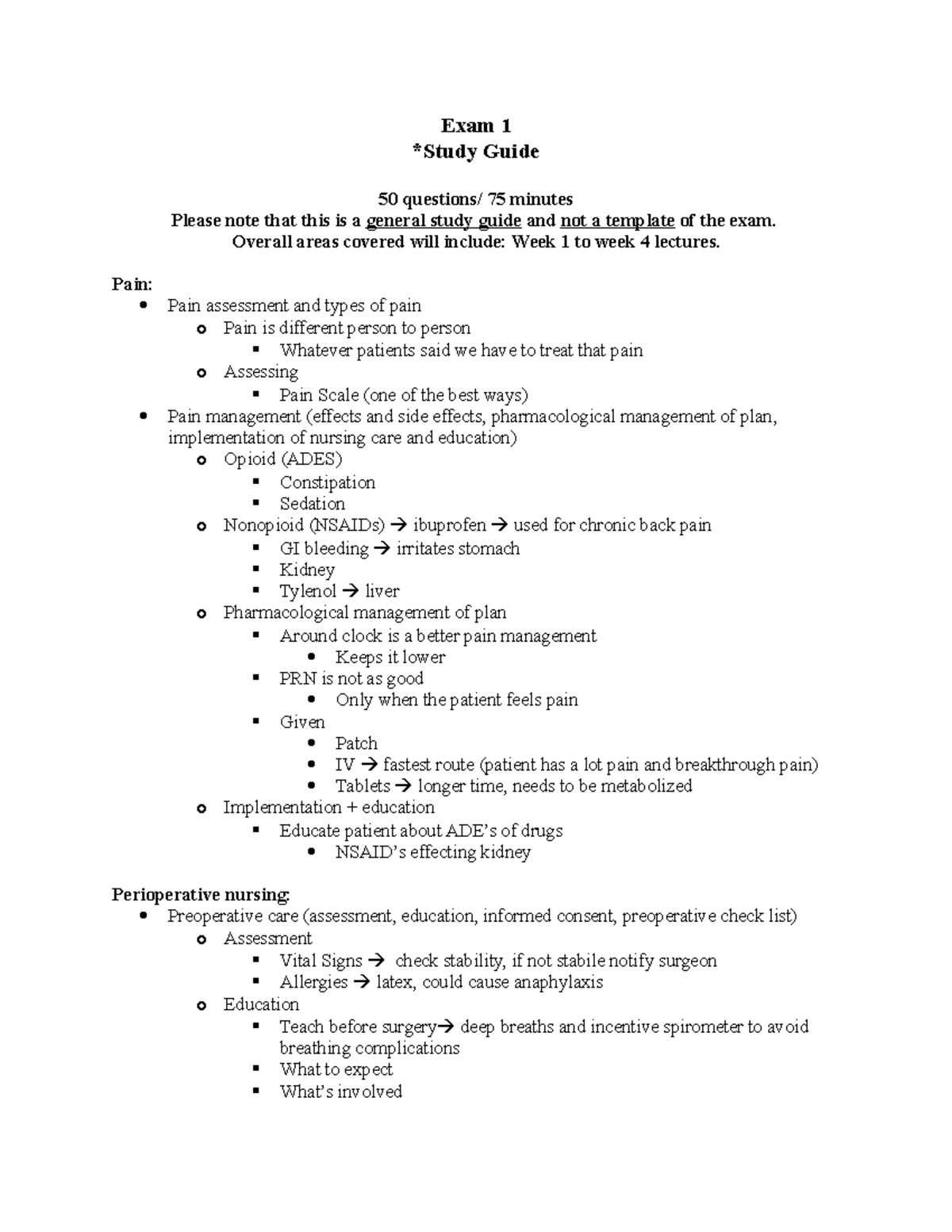 Exam 1 Study Guide 2 - This Is A Summary Of Medical Surgical Content ...