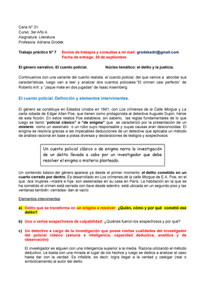 TP N° 7 El cuento policial. El delito y la justicia - Cens N° 31 Curso: 3er  Año A Asignatura: - Studocu