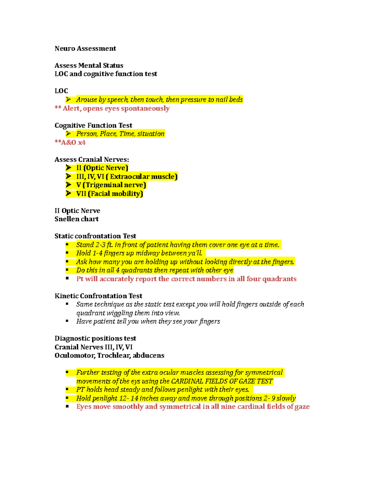 Neuro Assessment - Neuro Assessment Assess Mental Status LOC and ...