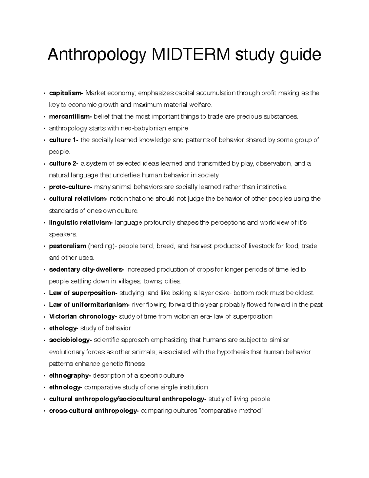 ANTH101 Midterm Study Guide - Anthropology MIDTERM Study Guide ...