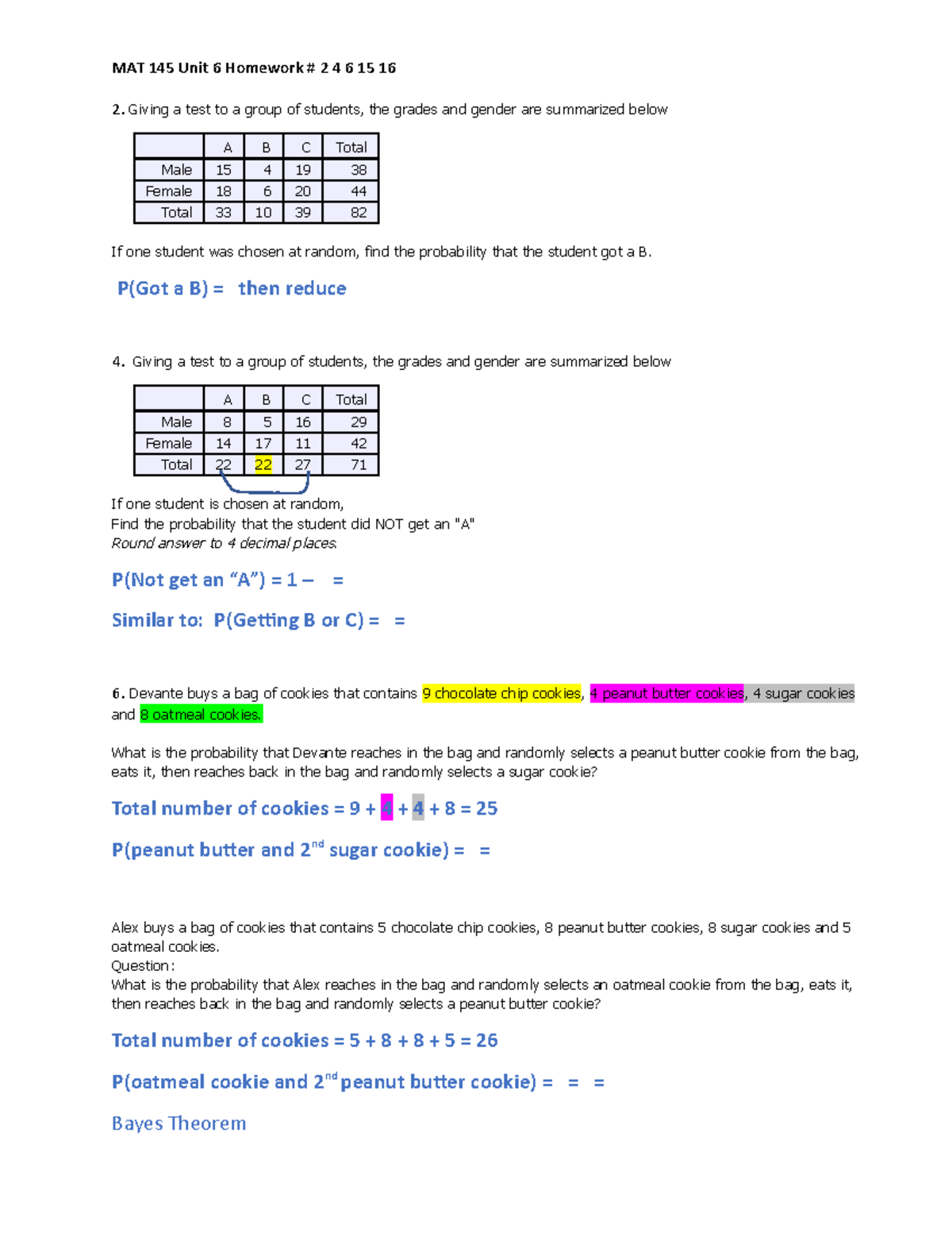 MAT145 Unit 6 Homework #2 4 6 15 16 - MAT 145 Unit 6 Homework # 2 4 6